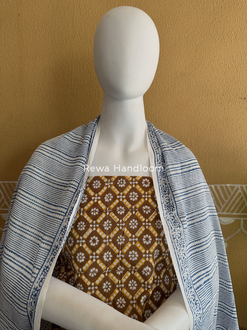 Brown Indigo Bagh Print Suit BCI059