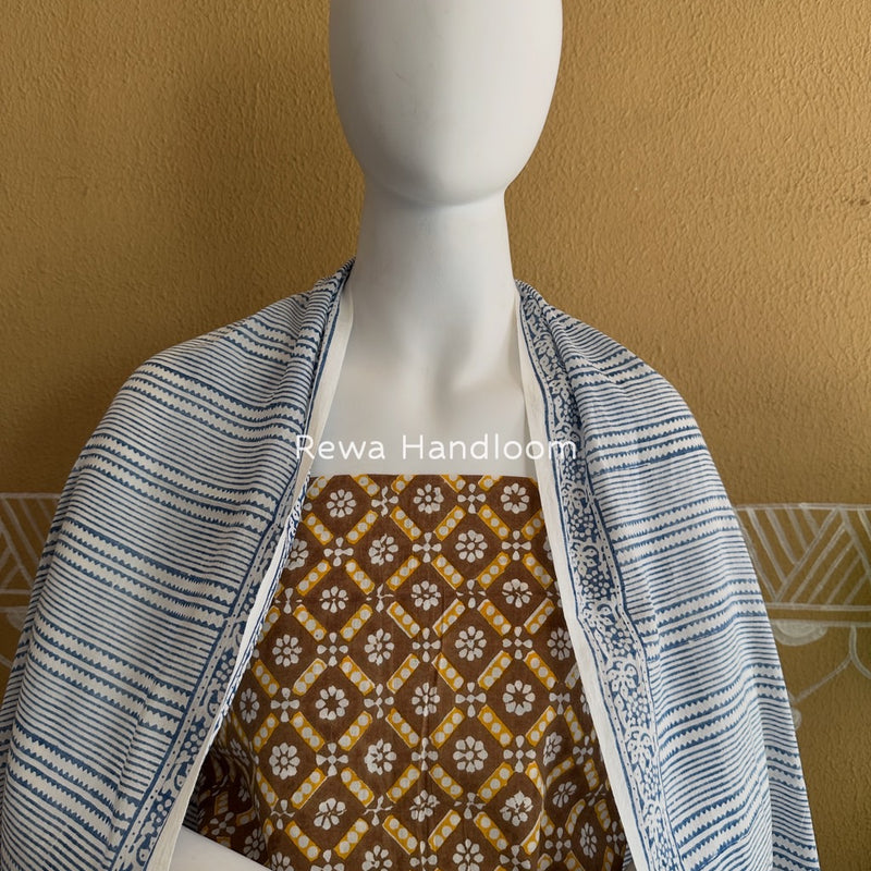 Brown Indigo Bagh Print Suit BCI059