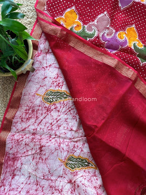 Maheshwari Kumkum Red Batik Indonesian Print Saree IBS014