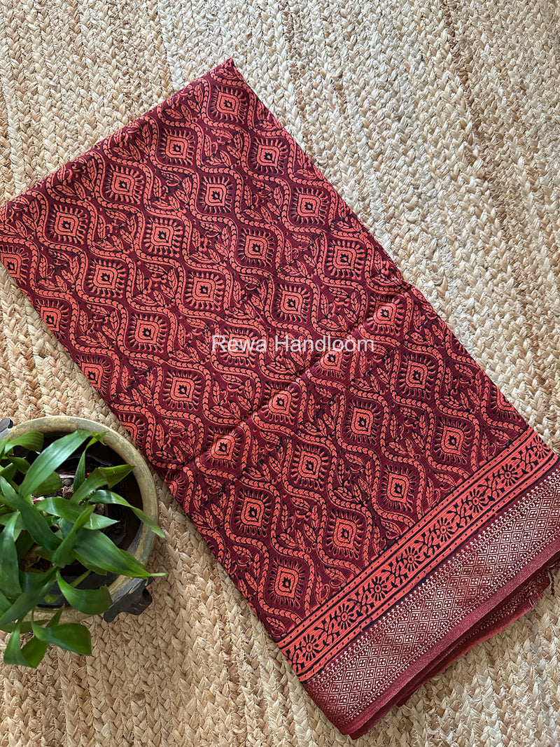 Maheshwari Orange Bagh Print Small Border Saree MTBS149