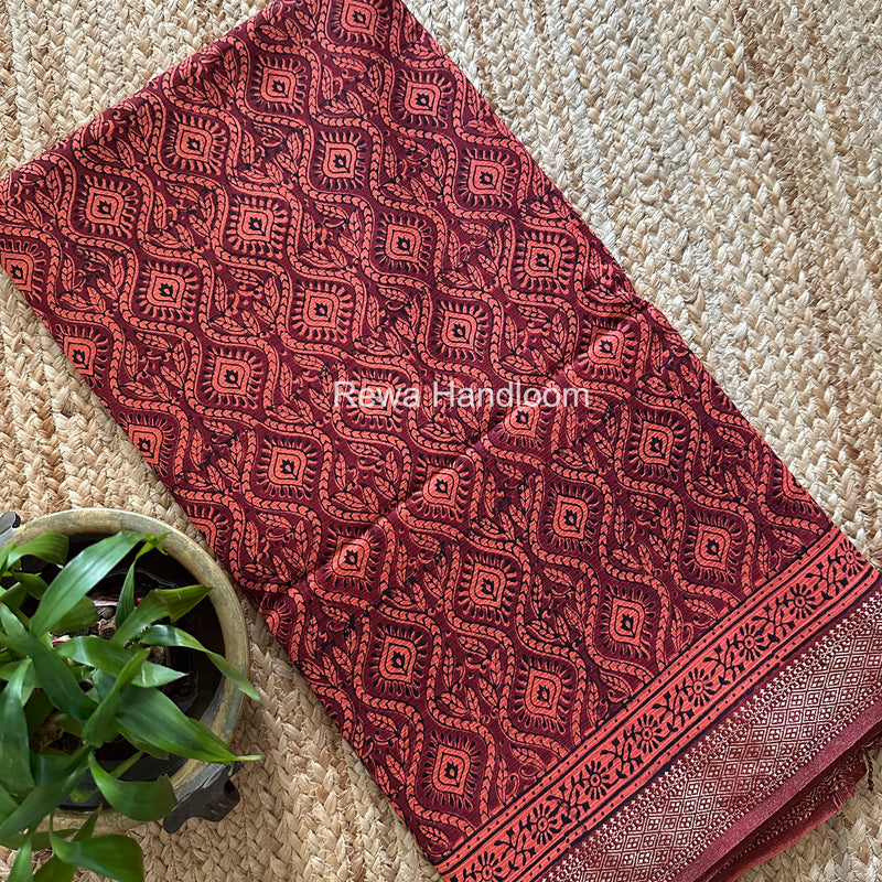 Maheshwari Orange Bagh Print Small Border Saree MTBS149