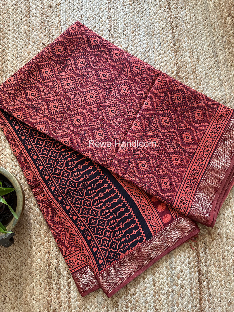 Maheshwari Bagh Print Small Border Saree