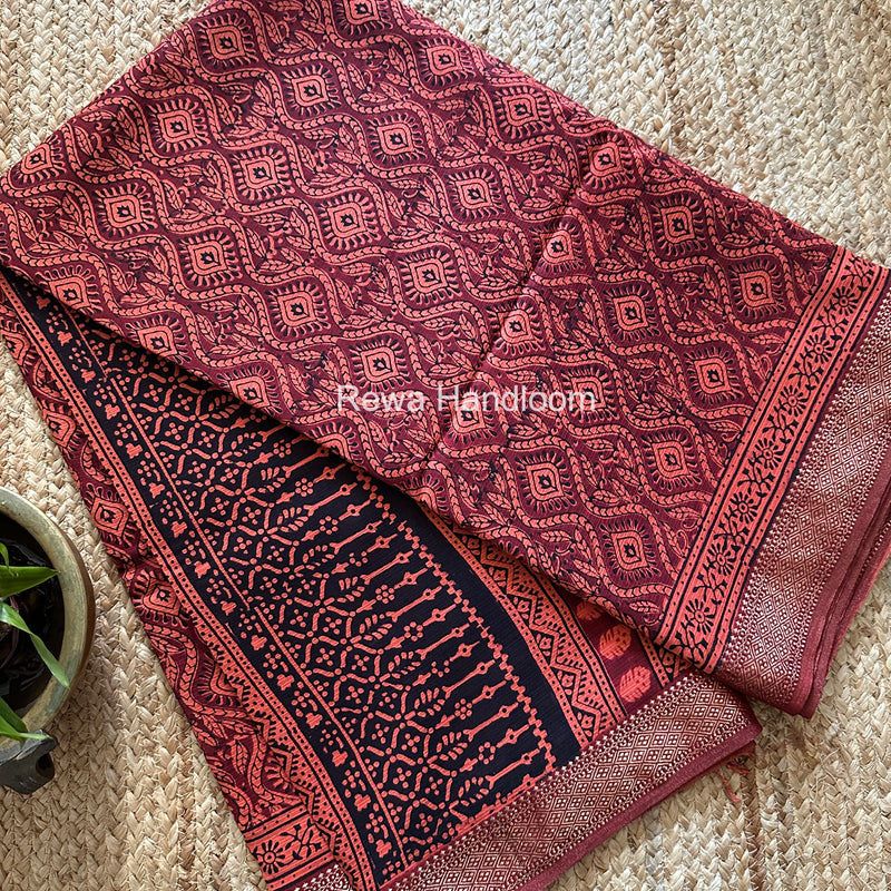 Maheshwari Bagh Print Small Border Saree