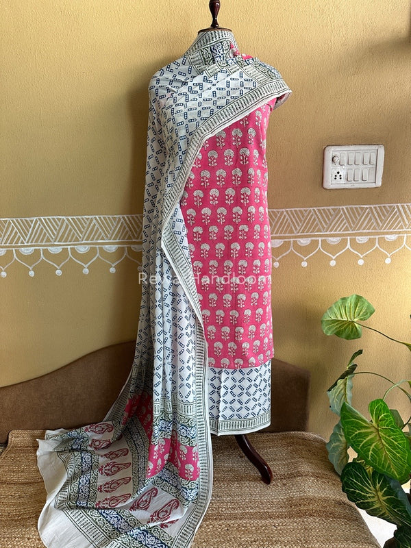 Pink-White Indigo Bagh Print Suit BCI023
