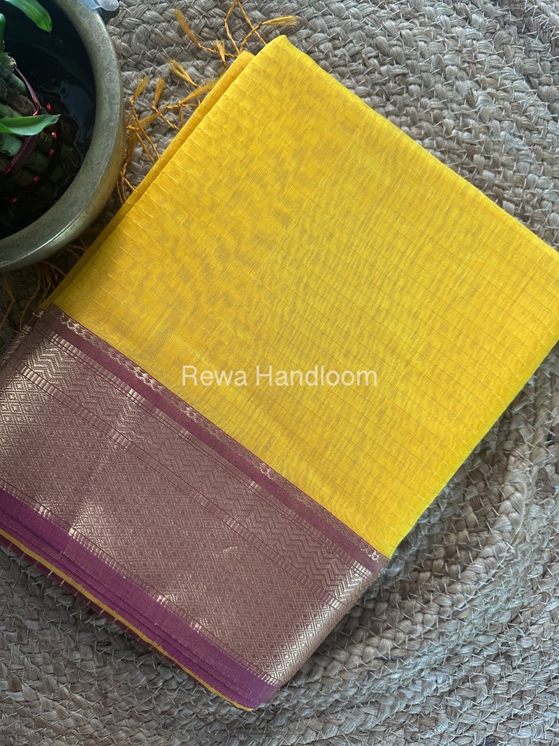 Maheshwari Yellow Zari Linning Saree GL078
