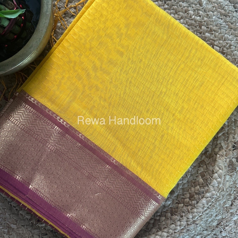Maheshwari Yellow Zari Linning Saree GL078