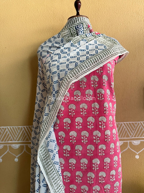 Pink-White Indigo Bagh Print Suit BCI023