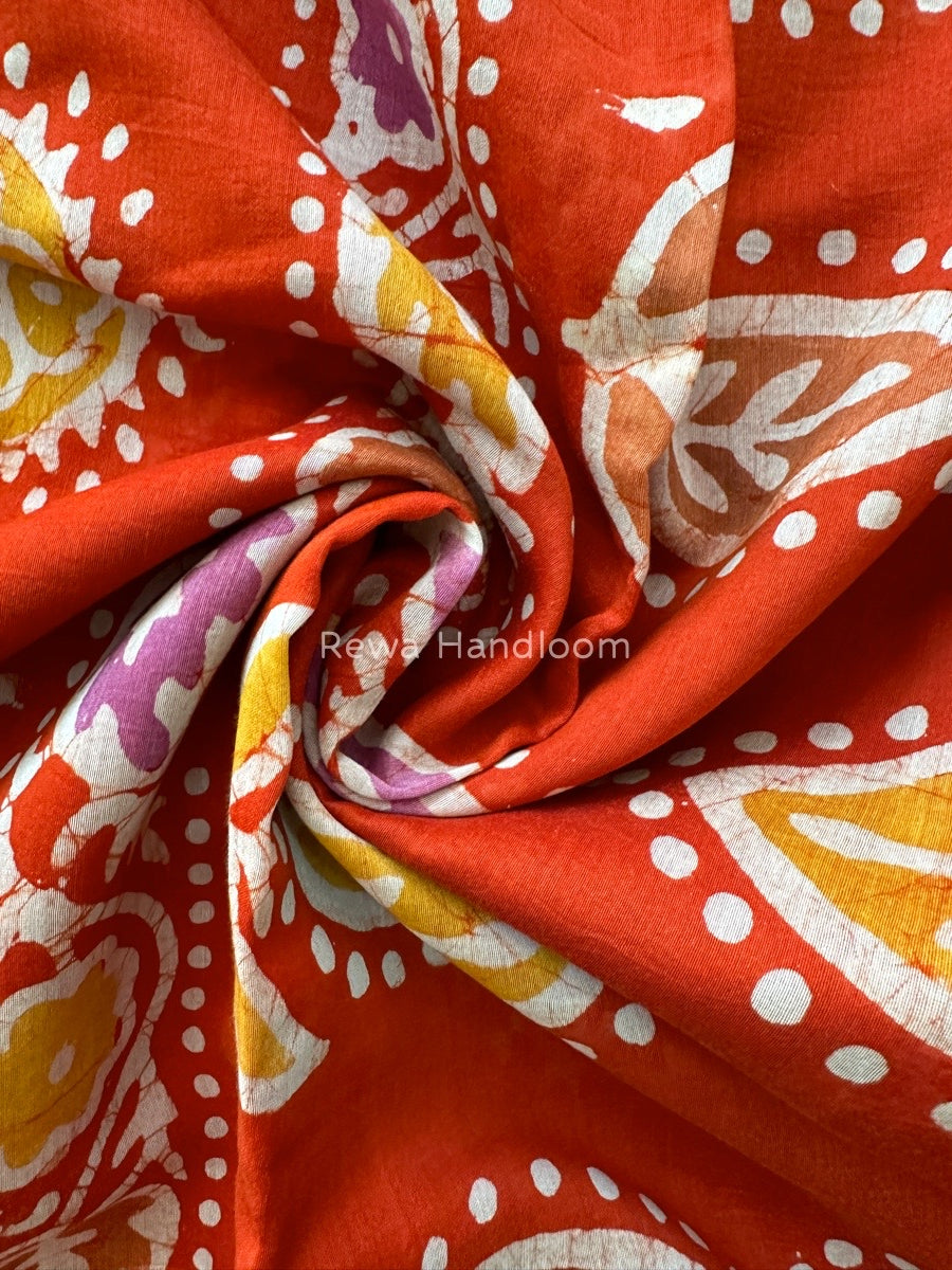 Maheshwari Orange Batik Indonesian Print Saree IBS015