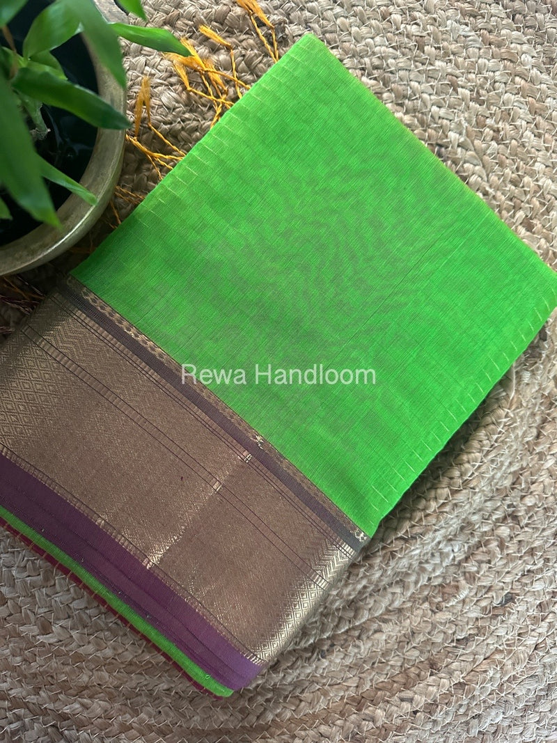Maheshwari Parrot Green Zari Linning Saree GL079