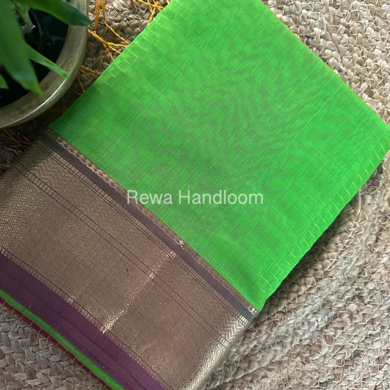 Maheshwari Parrot Green Zari Linning Saree GL079