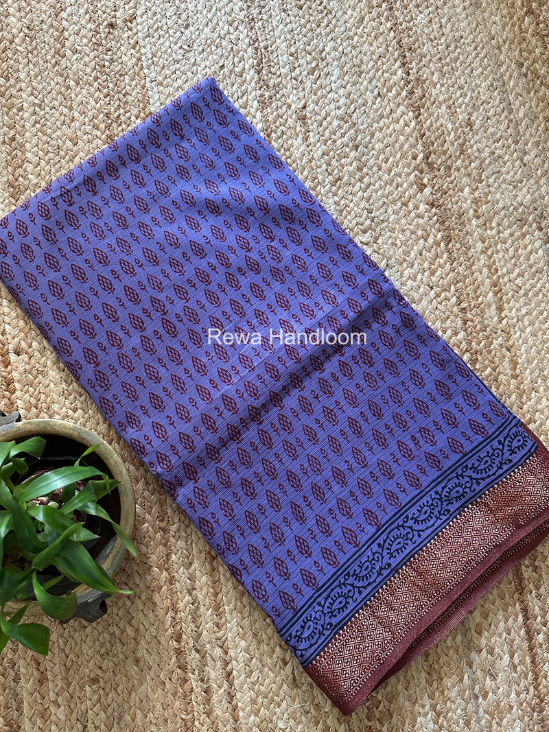 Maheshwari Purple Bagh Print Small Border Saree MTBS152