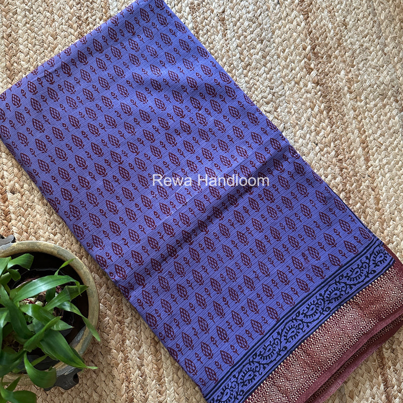 Maheshwari Purple Bagh Print Small Border Saree MTBS152