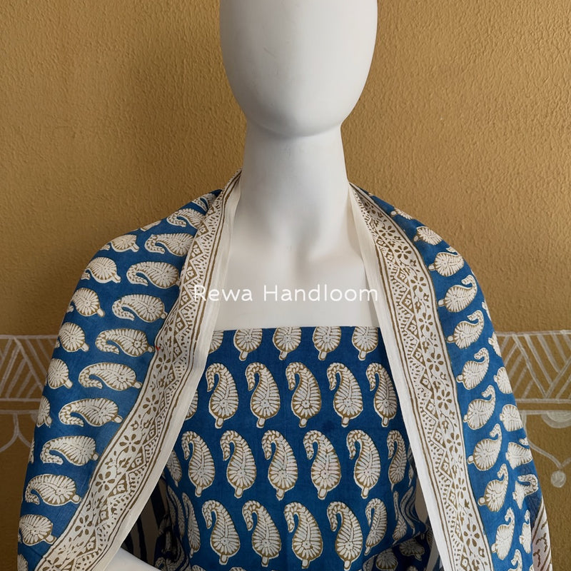 Blue-white Indigo Bagh Print Suit BCI064