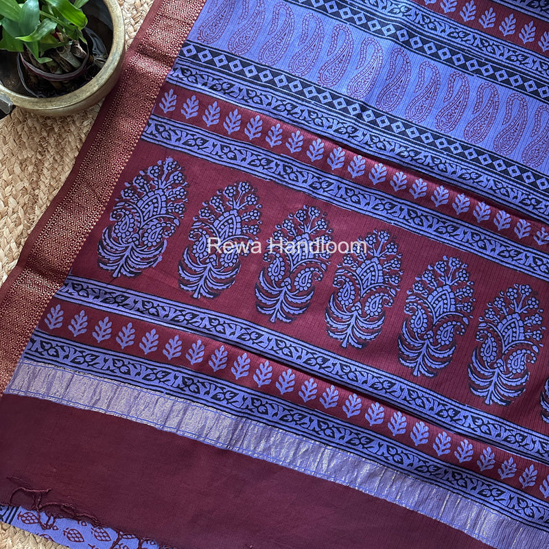 Maheshwari Purple Bagh Print Small Border Saree MTBS152