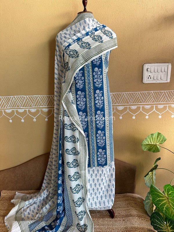 Blue-White Indigo Bagh Print Suit BCI022