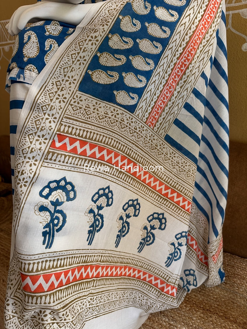 Blue-white Indigo Bagh Print Suit BCI064