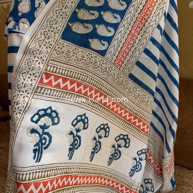 Blue-white Indigo Bagh Print Suit BCI064
