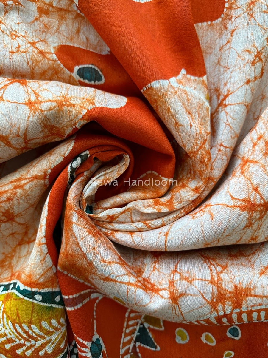 Maheshwari Orange Batik Indonesian Print Saree IBS012