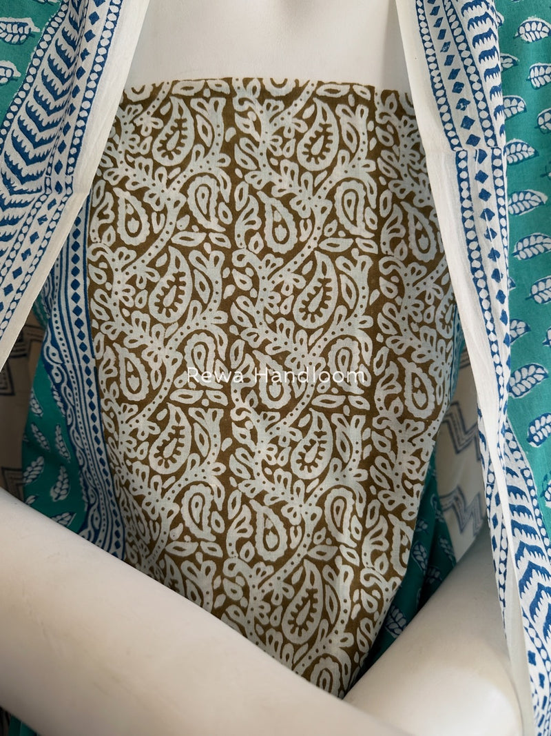 Aqua Green-white Indigo Bagh Print Suit BCI061