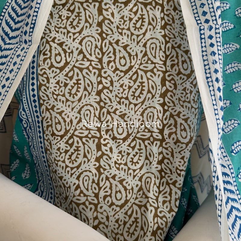 Aqua Green-white Indigo Bagh Print Suit BCI061