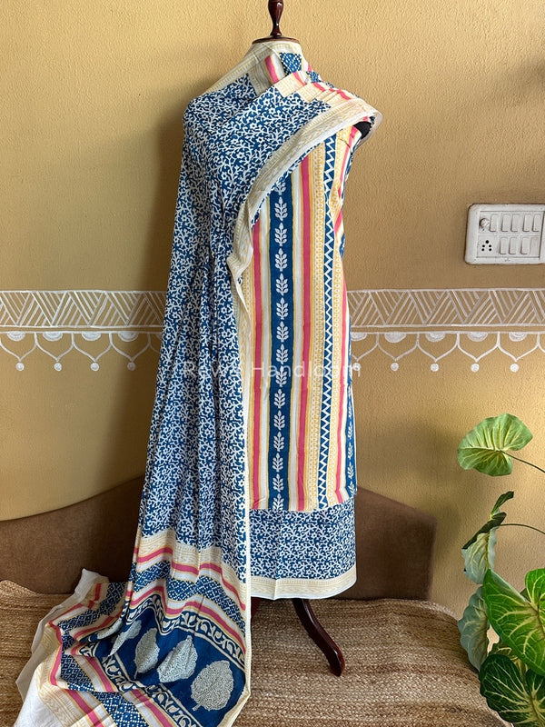 White-Blue Indigo Bagh Print Suit BCI021