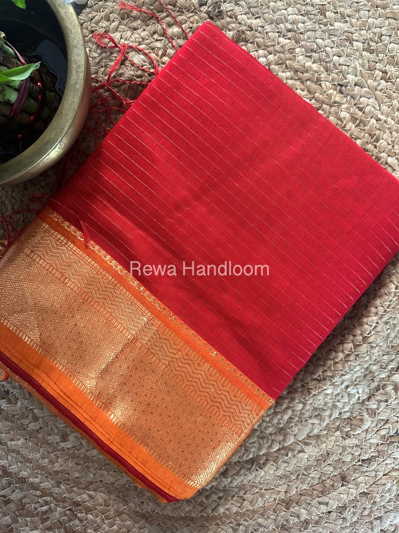 Maheshwari Red Zari Linning Saree GL071