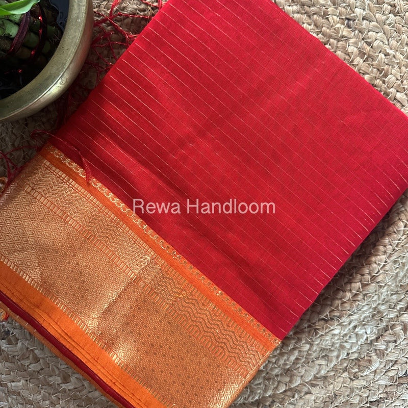 Maheshwari Red Zari Linning Saree GL071
