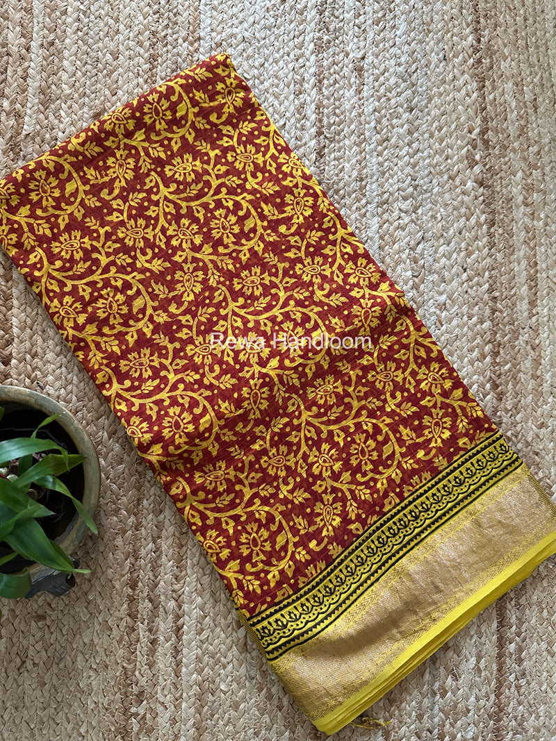 Maheshwari Red Bagh Print Small Border Saree MTBS150