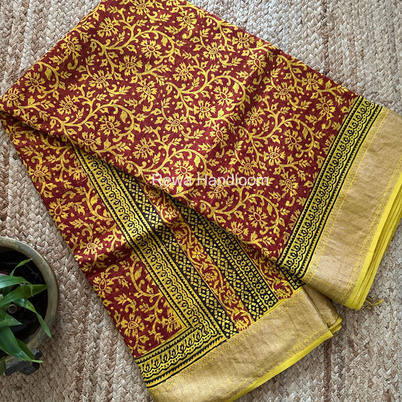 Maheshwari Bagh Print Small Border Saree