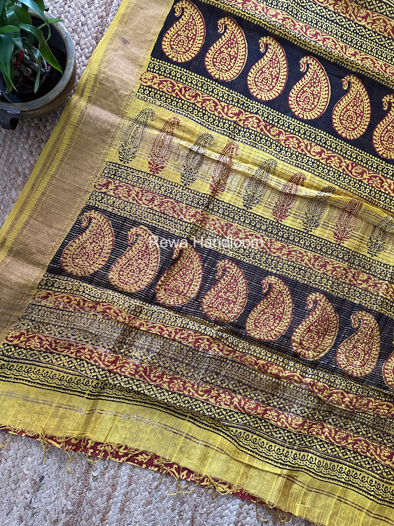 Maheshwari Red Bagh Print Small Border Saree MTBS150