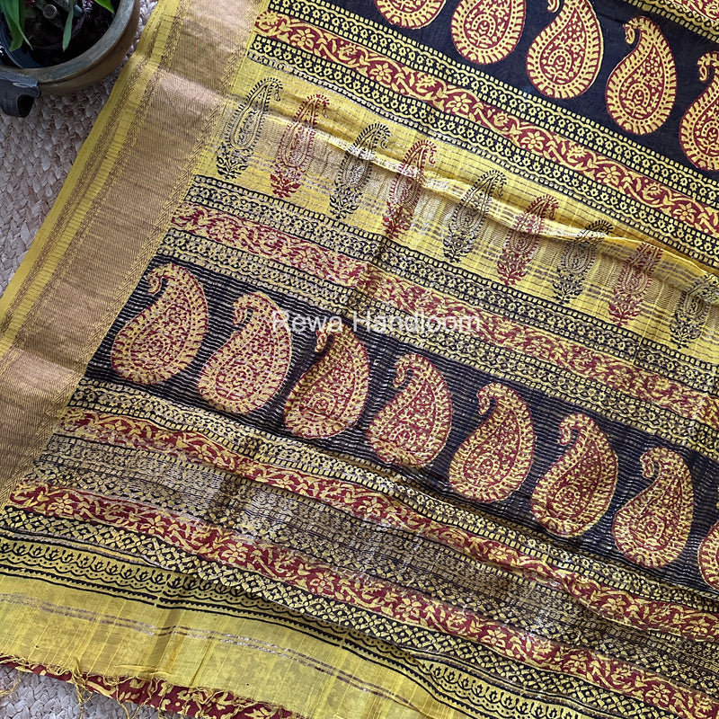 Maheshwari Red Bagh Print Small Border Saree MTBS150