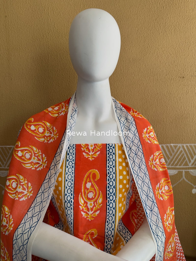 Orange-Yellow Indigo Bagh Print Suit BCI065