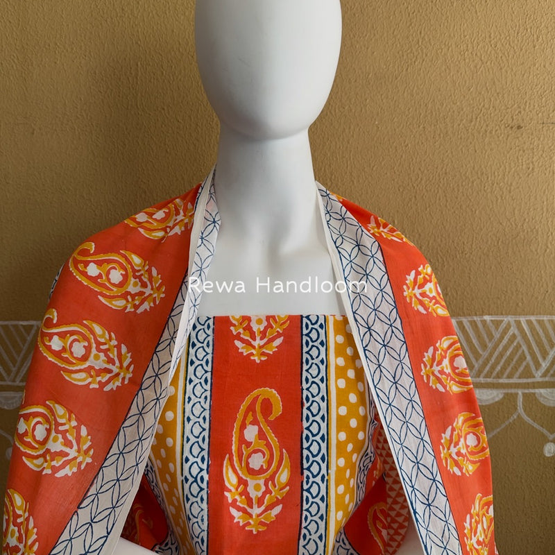 Orange-Yellow Indigo Bagh Print Suit BCI065