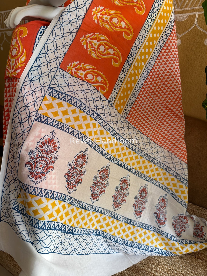Orange-Yellow Indigo Bagh Print Suit BCI065