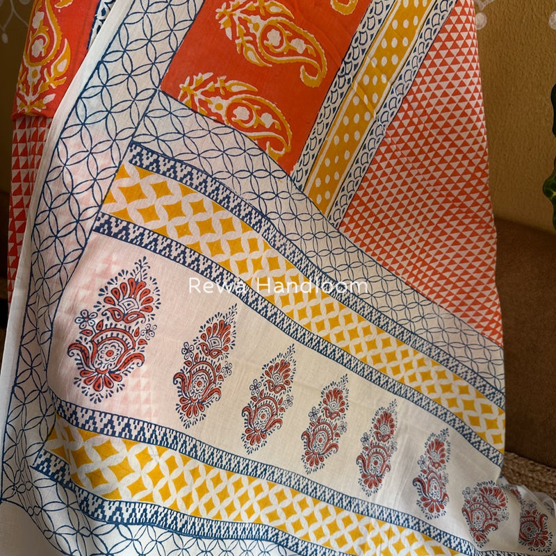 Orange-Yellow Indigo Bagh Print Suit BCI065