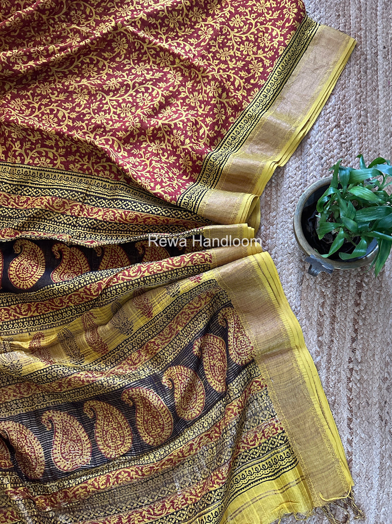Maheshwari Red Bagh Print Small Border Saree MTBS150
