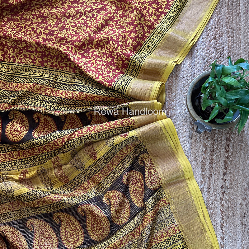 Maheshwari Red Bagh Print Small Border Saree MTBS150