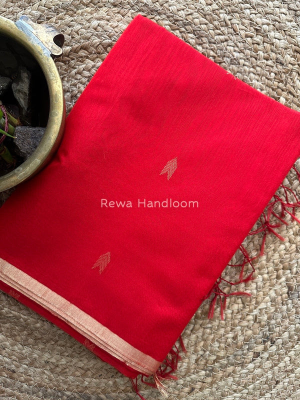 Red Zari Butti Maheshwari Saree VBS018