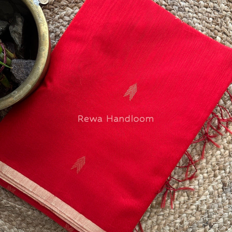 Red Zari Butti Maheshwari Saree VBS018