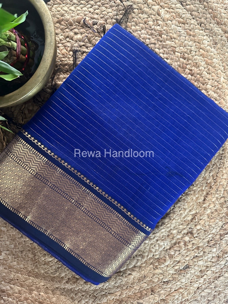 Maheshwari Royal Blue Zari Linning Saree GL072