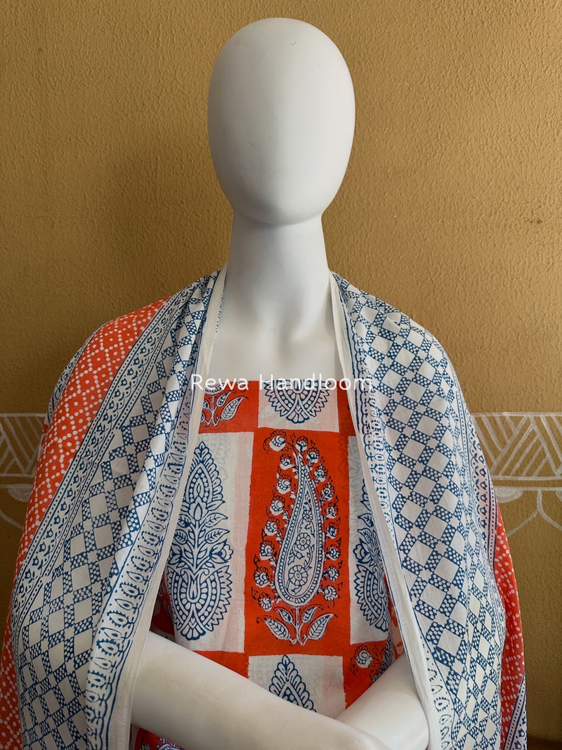 Orange-white Indigo Bagh Print Suit BCI060