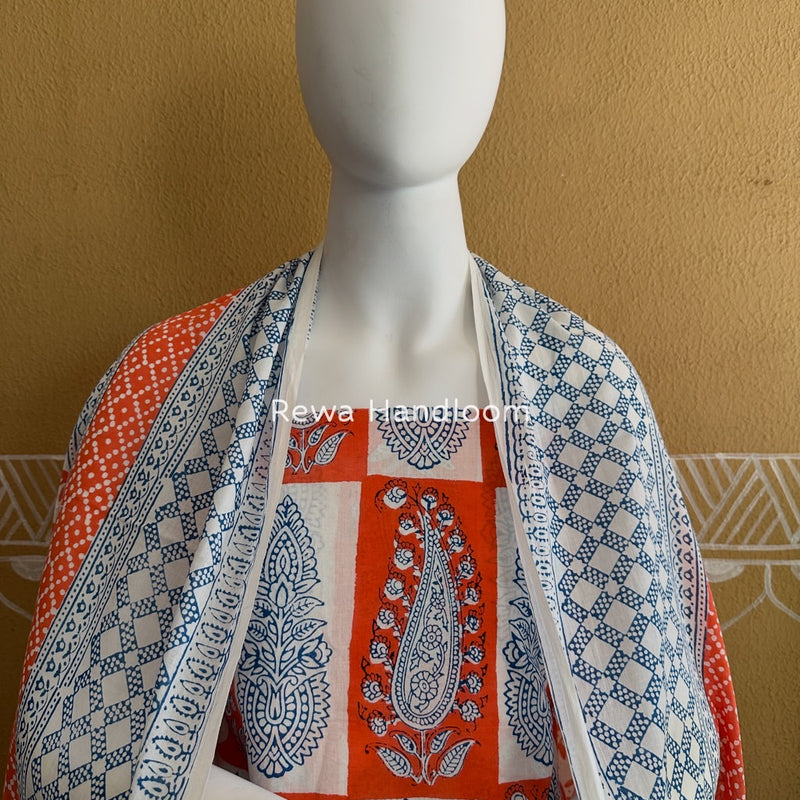 Orange-white Indigo Bagh Print Suit BCI060