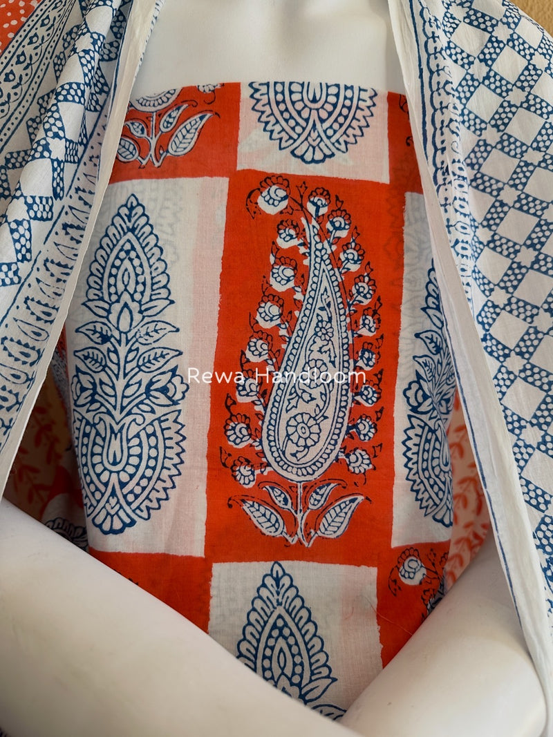 Orange-white Indigo Bagh Print Suit BCI060