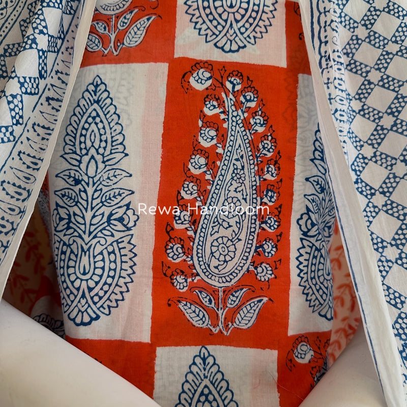 Orange-white Indigo Bagh Print Suit BCI060