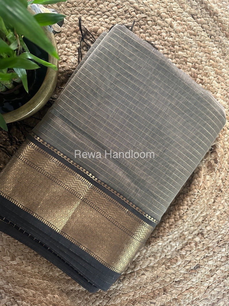 Maheshwari Grey Zari Linning Saree GL080