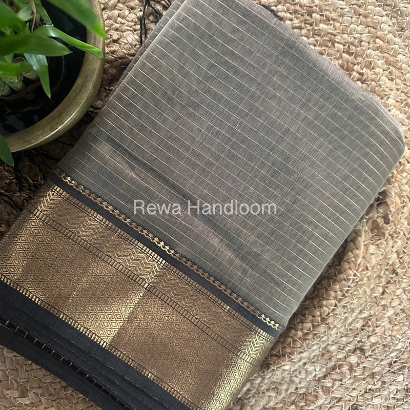 Maheshwari Grey Zari Linning Saree GL080