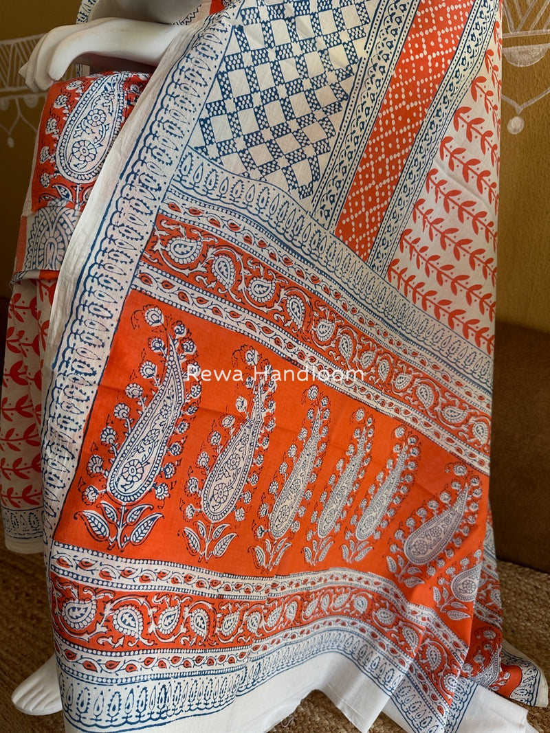 Orange-white Indigo Bagh Print Suit BCI060