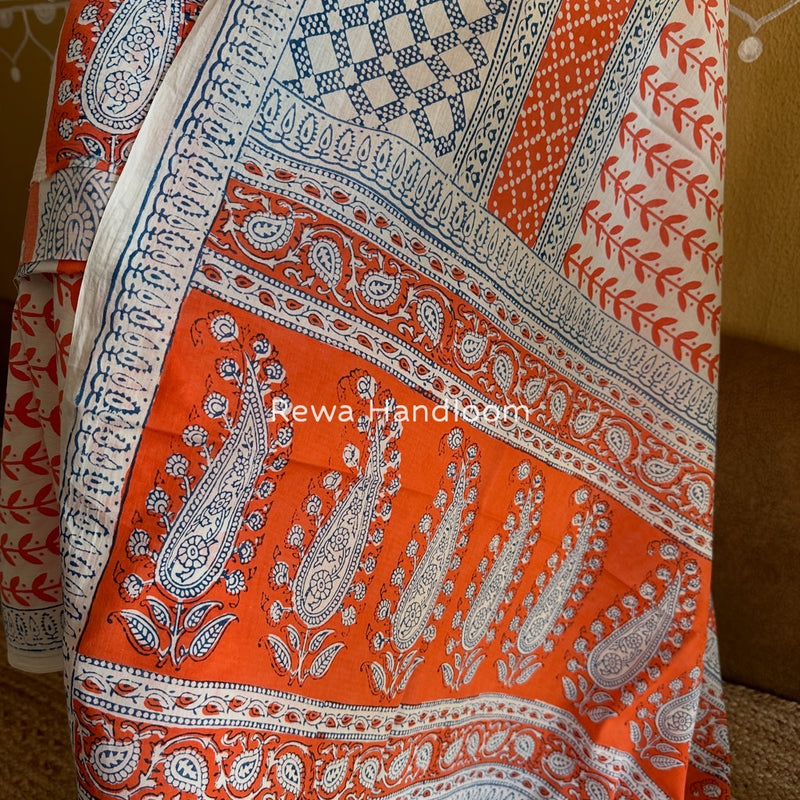 Orange-white Indigo Bagh Print Suit BCI060