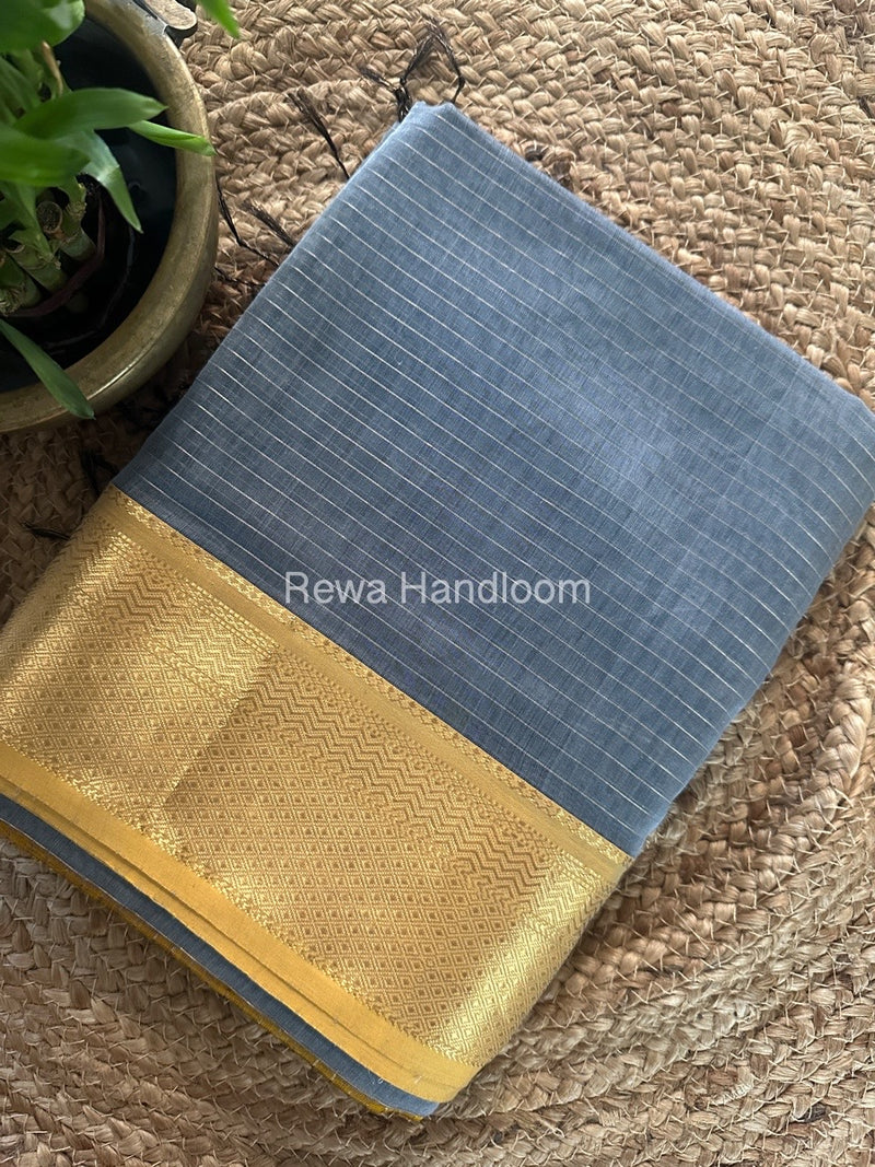 Maheshwari Grey Zari Linning Saree GL076