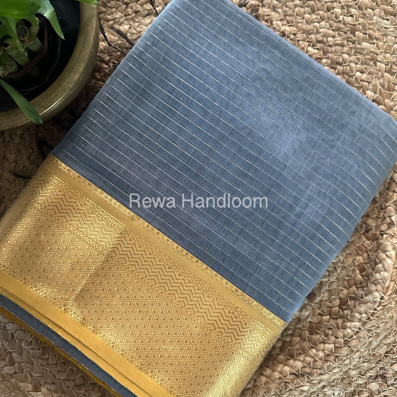 Maheshwari Grey Zari Linning Saree GL076